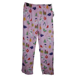 Girls Christmas Pajama Pants Size XL 18/20 Pink Holiday Print Penguins, Snowmen